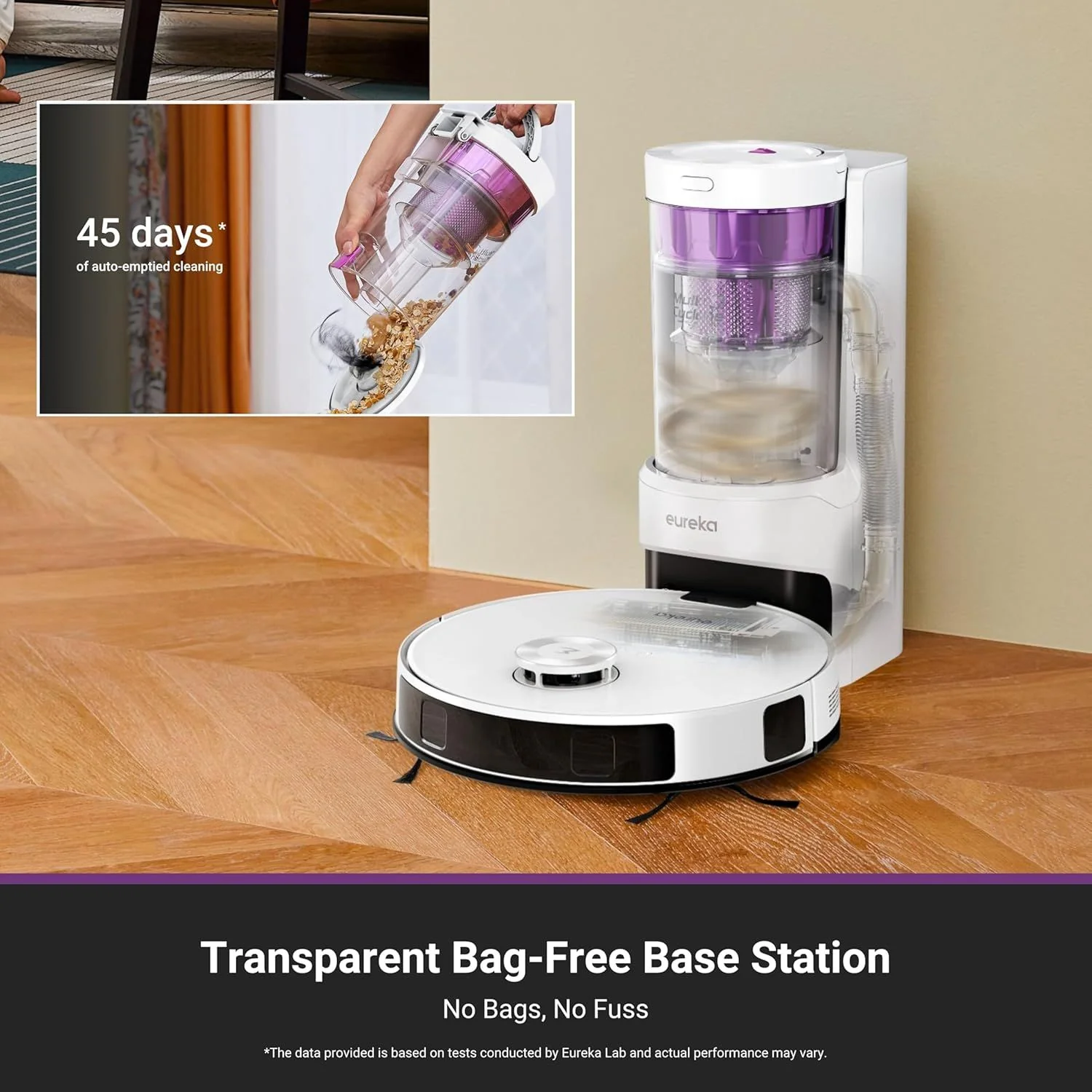 Robot Aspirador Eureka E20 Plus Blanco 8000Pa Con Estación Automática Sin Bolsa, Trapeador Y Mapeo IA 3D, Apto Para Mascotas Corte Pelo Automático - Image 2