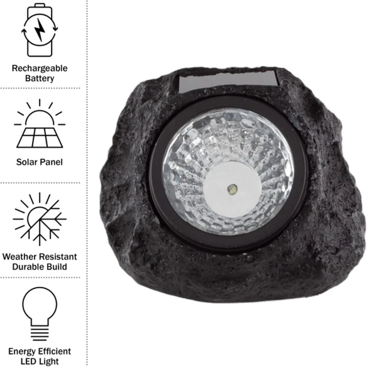 Roca Solar Lampara Foco Luz Para Jardín En Forma De Roca Negra. Con Panel Solar En Forma De Piedra Negra. Luz Blanca - Image 3