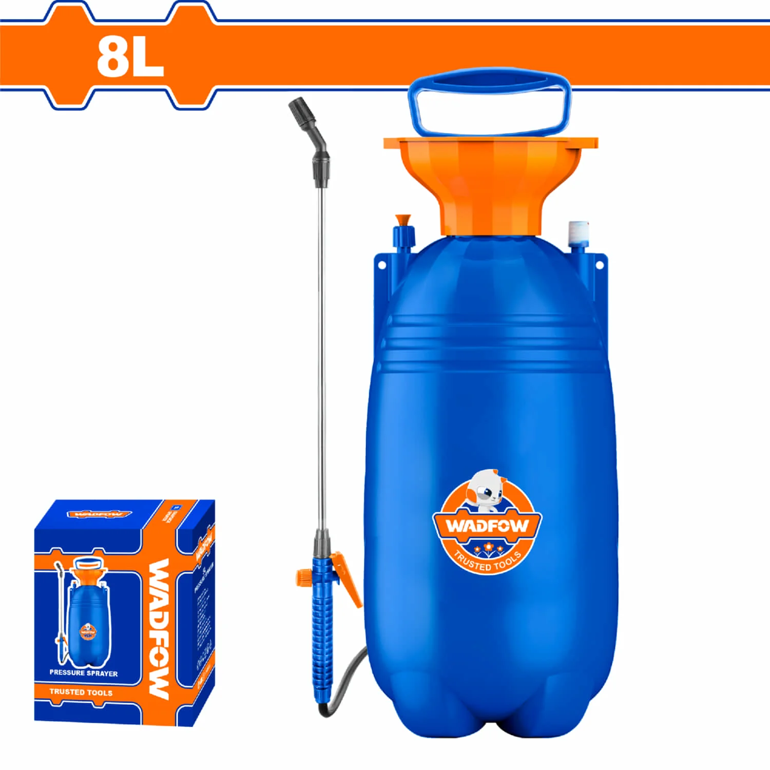 Rociador Spray A Presión 8L Presión 2.5 Bar Manguera Flexible De 1.2M. Gatillo De Encendido. Incluye Lanza Y Boquilla. Fumigador Manual.