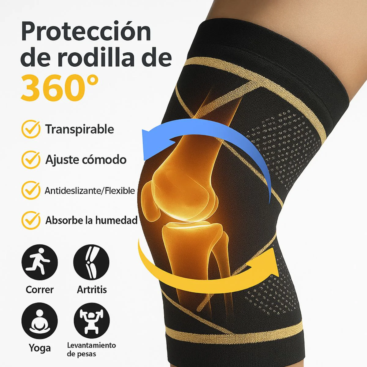 Rodillera Deportiva Con Tiras Ajustables Y Compresión 360°. Soporte Para Rodilla Con Cobre Iones. Talla M (Unidad). - Image 2