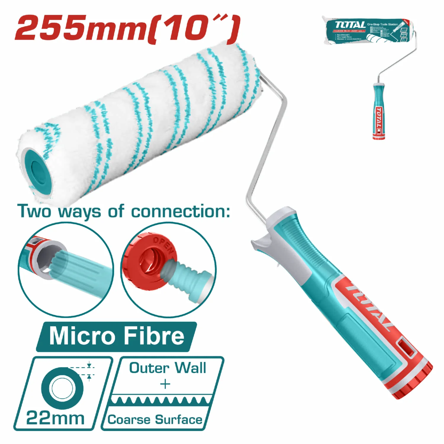 Rodillo Para Pintar De 255 Mm / 10". Para Exteriores. Con Mango Acrilico. Espesor De La Fibra 22 Mm.