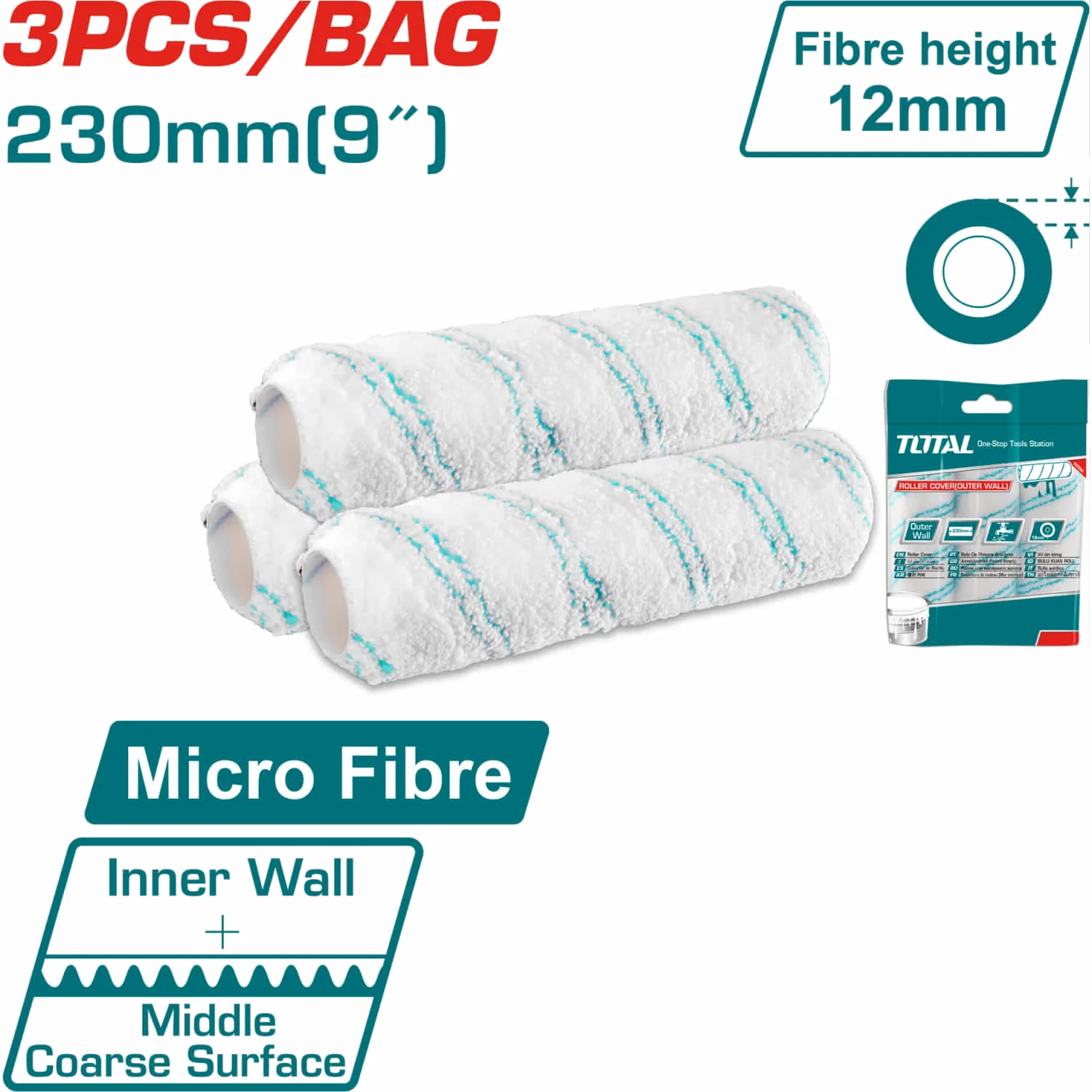 Rodillos Para Pintar 9" Paredes Internas. Altura De La Fibra 12Mm. Microfibra. Cubiertas Para Rodillos. Set De 3 Piezas. - Image 2