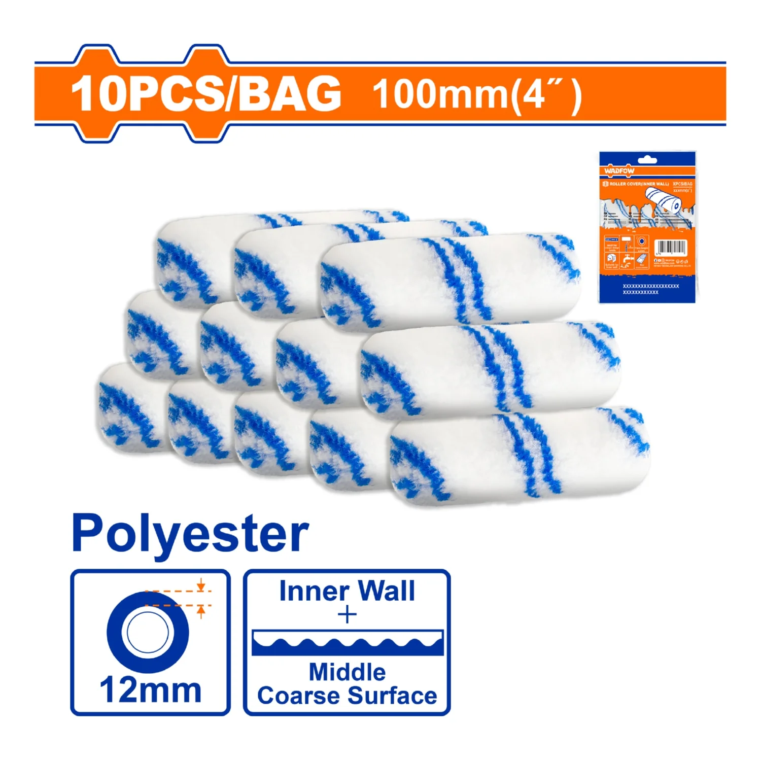 Rodillos Para Pintar En Interiores 4" Alt.12Mm. Poliéster. (Set De 10 Piezas) - Image 2