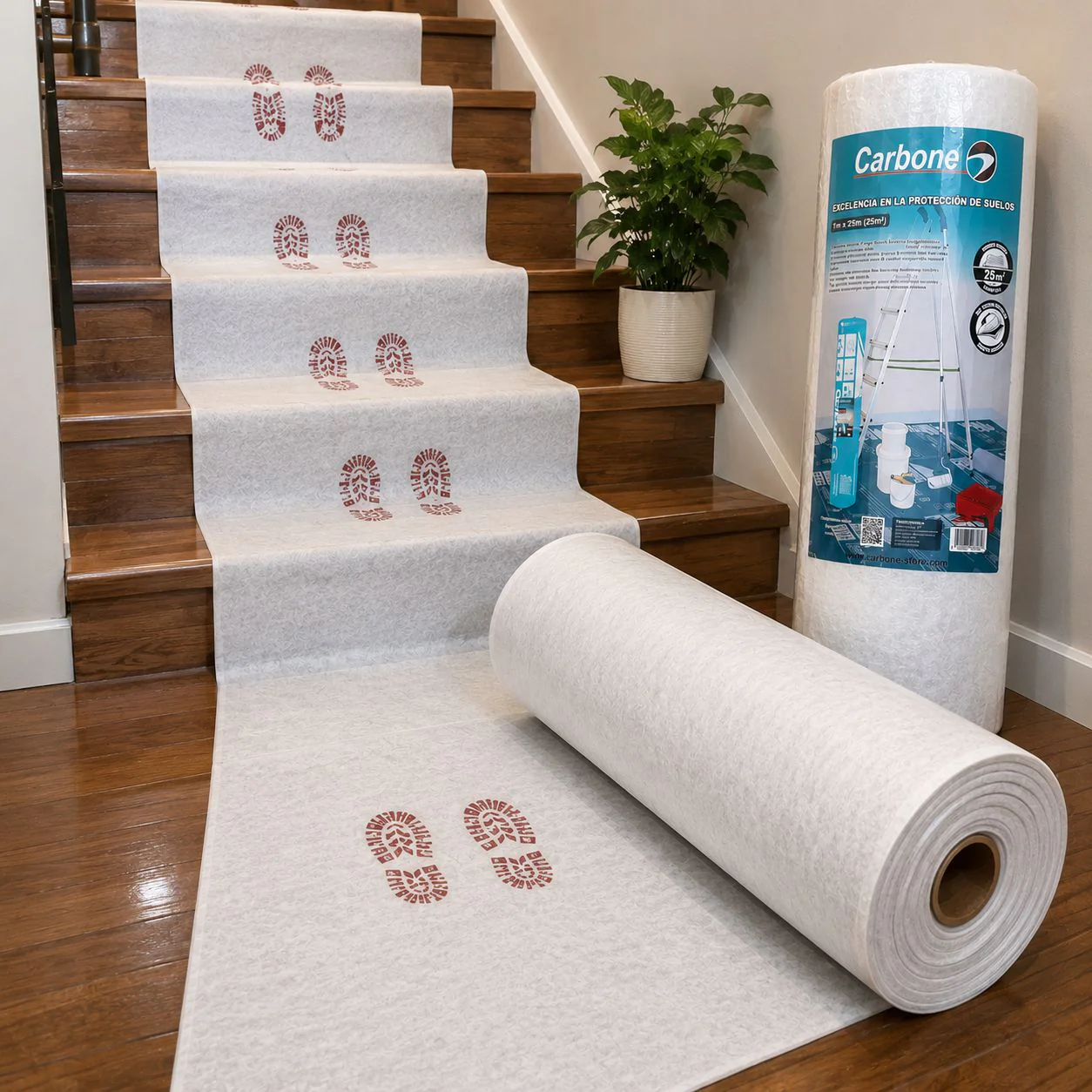 Rollo Plastico Protector De Piso Autoadhesivo Acolchado Antiderrame Color Blanco Rollo De 39.4X 984.3" (1X25m) De PE. Lana Sintética Antideslizante Y Autoadhesiva.