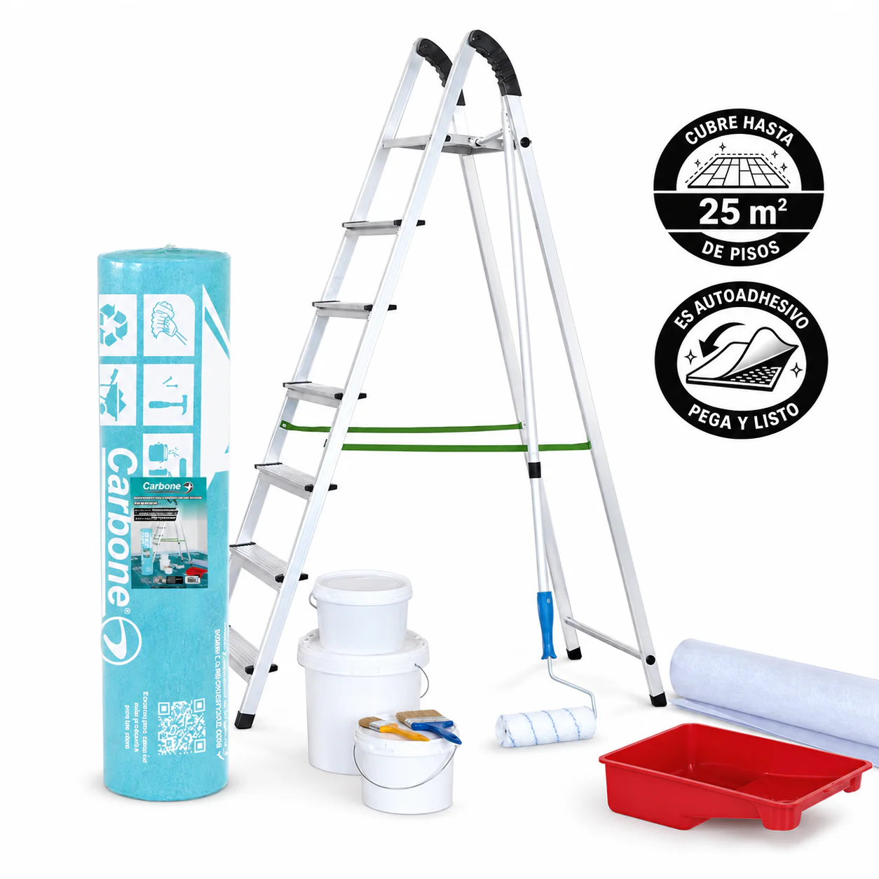 Rollo Plastico Protector De Piso Autoadhesivo Acolchado Antiderrame Color Blanco Rollo De 39.4X 984.3" (1X25m) De PE. Lana Sintética Antideslizante Y Autoadhesiva. - Image 2