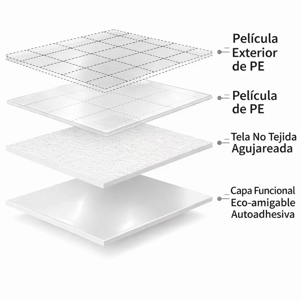 Rollo Plastico Protector De Piso Autoadhesivo Acolchado Antiderrame Color Blanco Rollo De 39.4X 984.3" (1X25m) De PE. Lana Sintética Antideslizante Y Autoadhesiva. - Image 4