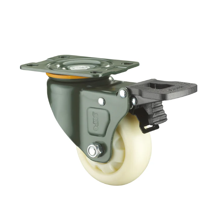 Rueda Giratioria Freno Serie Trabajo Mediano 100Mm 4" Capacidad Por Rueda 140Kg Poliolefina Blanca