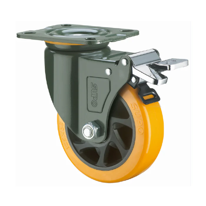 Rueda Giratoria Con Freno Serie Trabajo Pesado 75Mm 3" Capacidad 133Kg Poliuretano PU Naranja