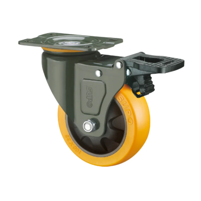 Rueda Giratoria Freno Serie Trabajo Mediano 50Mm 2" Capacidad Por Rueda 52Kg Poliuretano PU Naranj