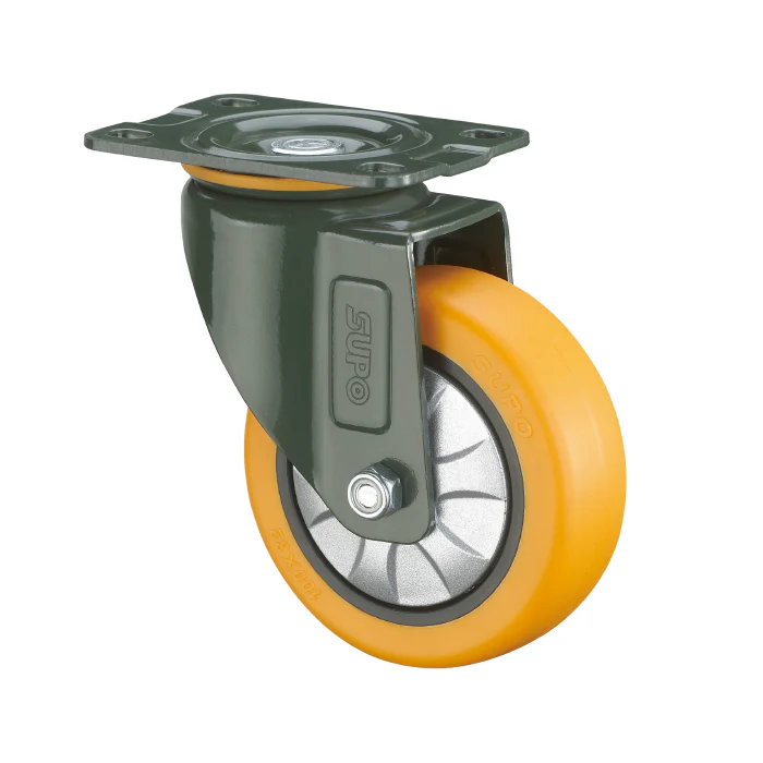 Rueda Giratoria Serie Trabajo Mediano 100Mm 4" Capacidad Por Rueda 130Kg Poliuretano PU Naranja