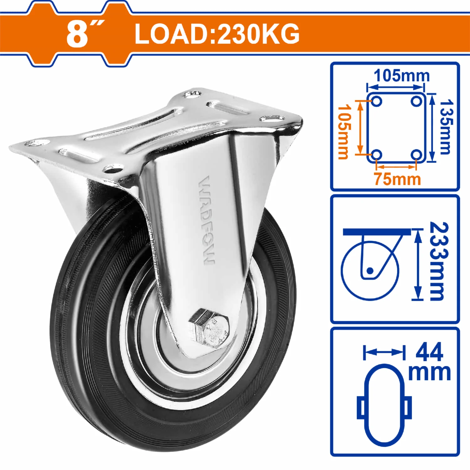 Rueda Rígida De 8" Serie Trabajo Pesado Carga: 230Kg Rueda: Acero + Goma