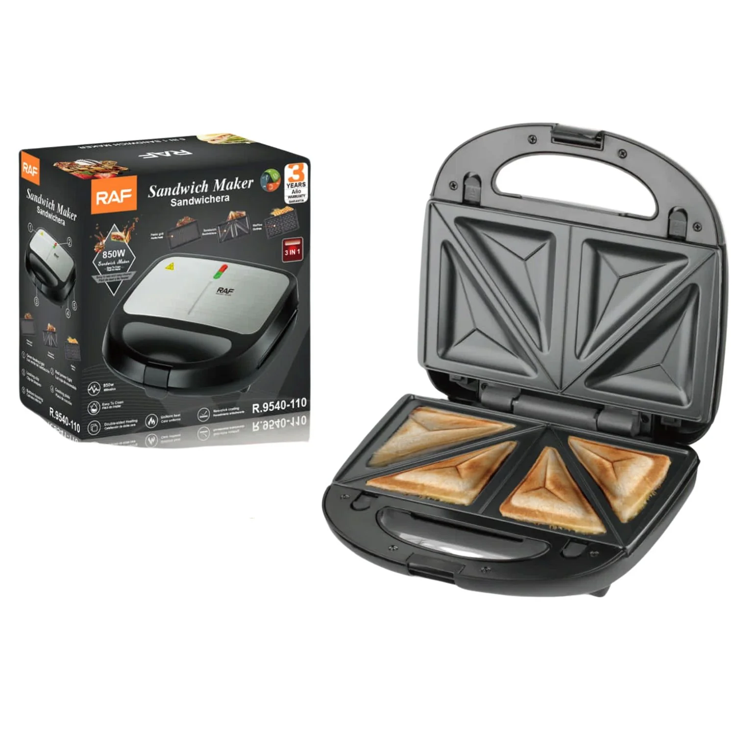 Sandwichera 3 En 1 850W Con Placas Intercambiables Para Sandwich Waffles Y Grill - Image 2