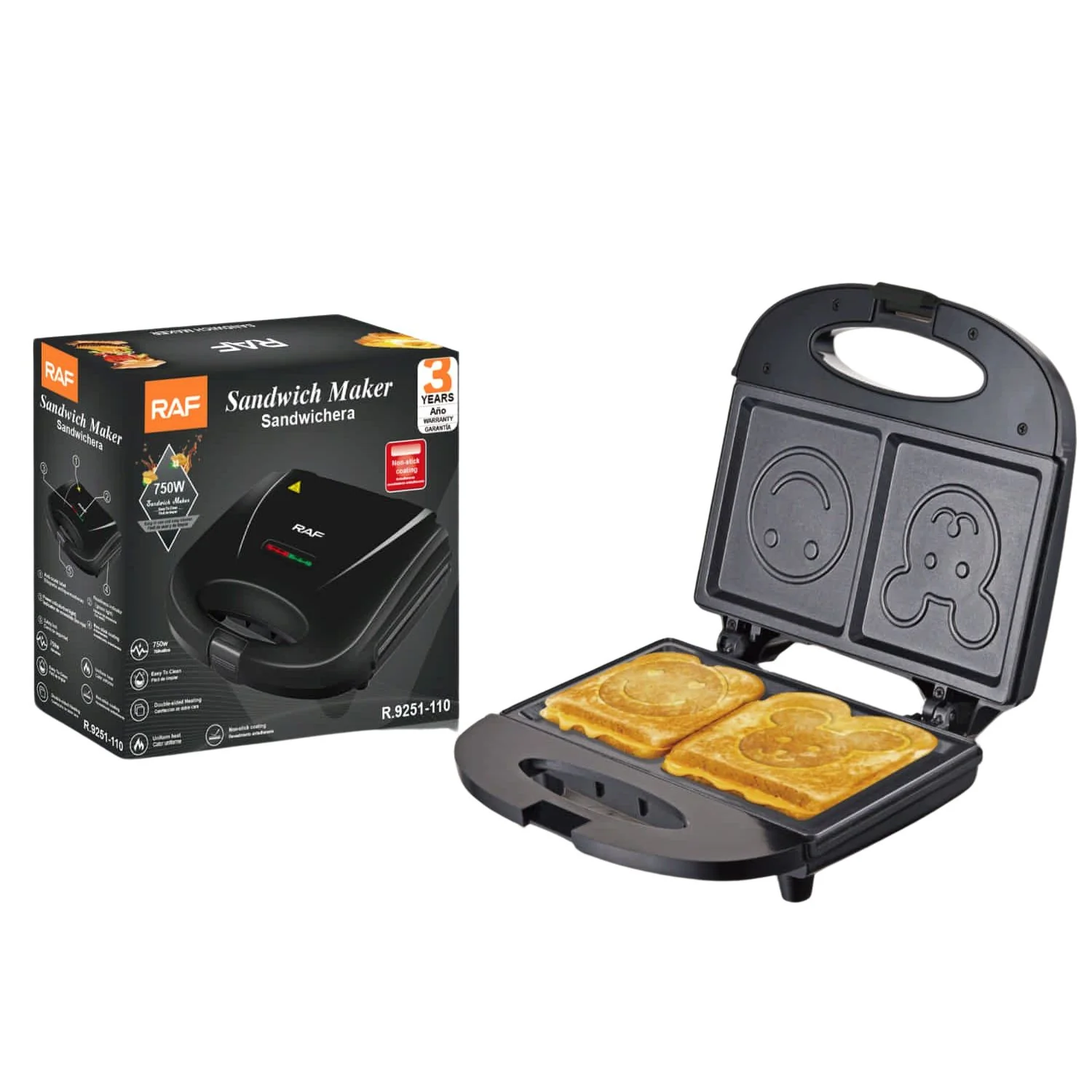 Sandwichera 750W Con Placas Antiadherentes Para Sándwiches Creativos. 110V /60Hz. Plancha Para Emparedados - Image 2