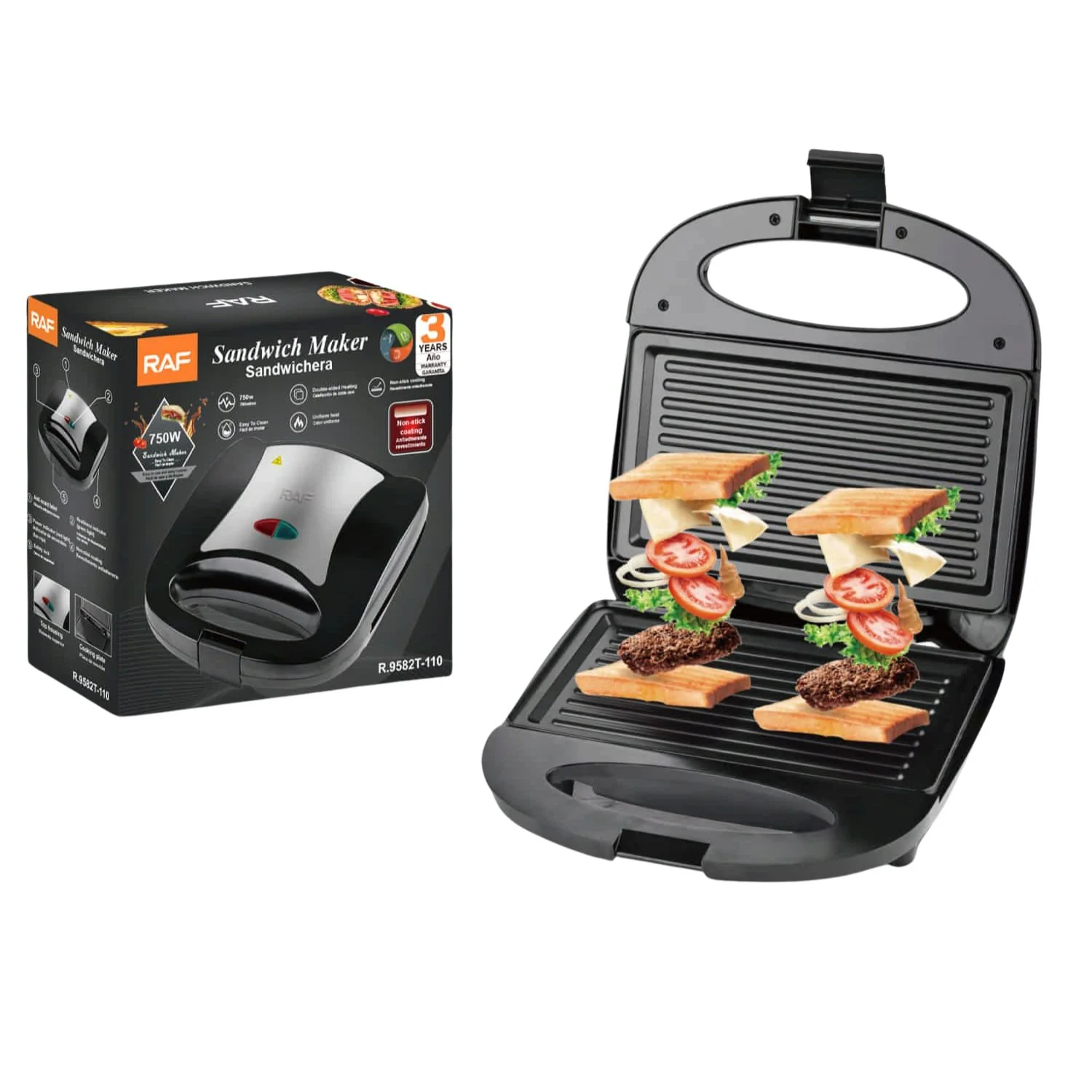 Sandwichera 750W Con Placas Antiadherentes Y Calor Uniforme De Doble Cara. 110V /60Hz. Plancha Para Emparedados - Image 2