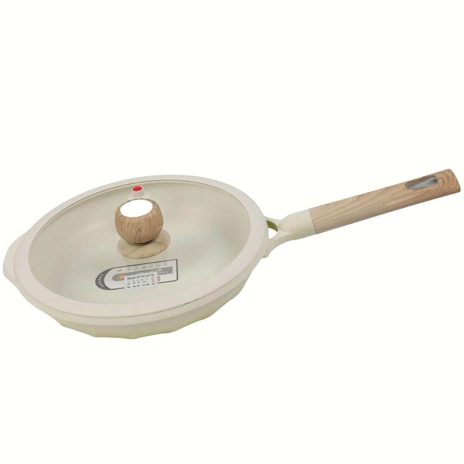 Sartén Antiadherente Ceramico Con Tapa De Vidrio 28Cm Color Blanco Con  Mango De Madera, 100% Libre De Teflon
