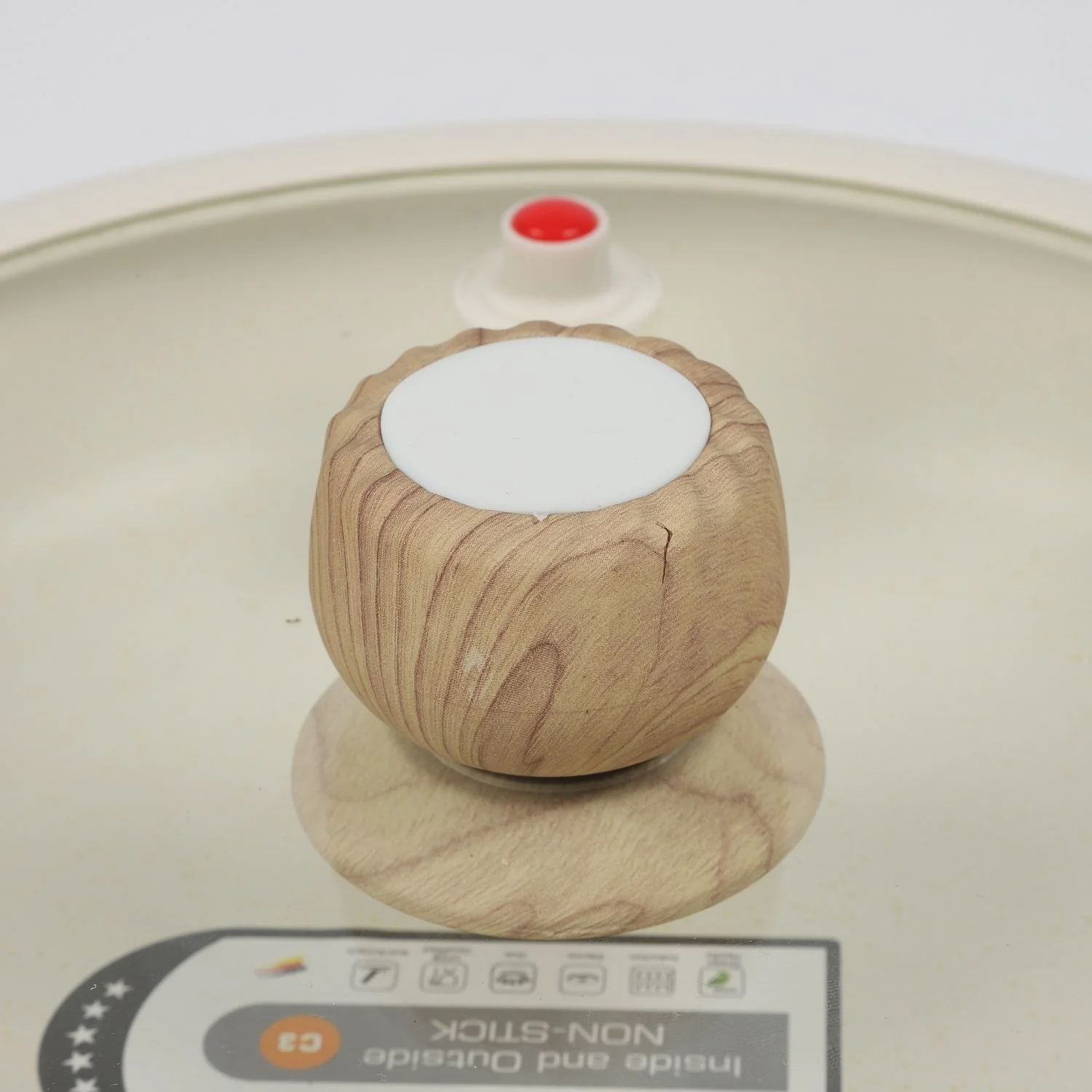 Sartén Antiadherente Ceramico Con Tapa De Vidrio 28Cm Color Blanco Con  Mango De Madera, 100% Libre De Teflon - Image 2