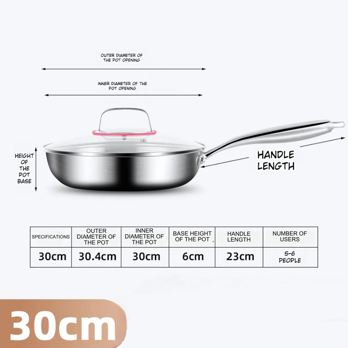 Sartén Antiadherente De Acero Inoxidable 11.8’’ (30Cm). - Image 2