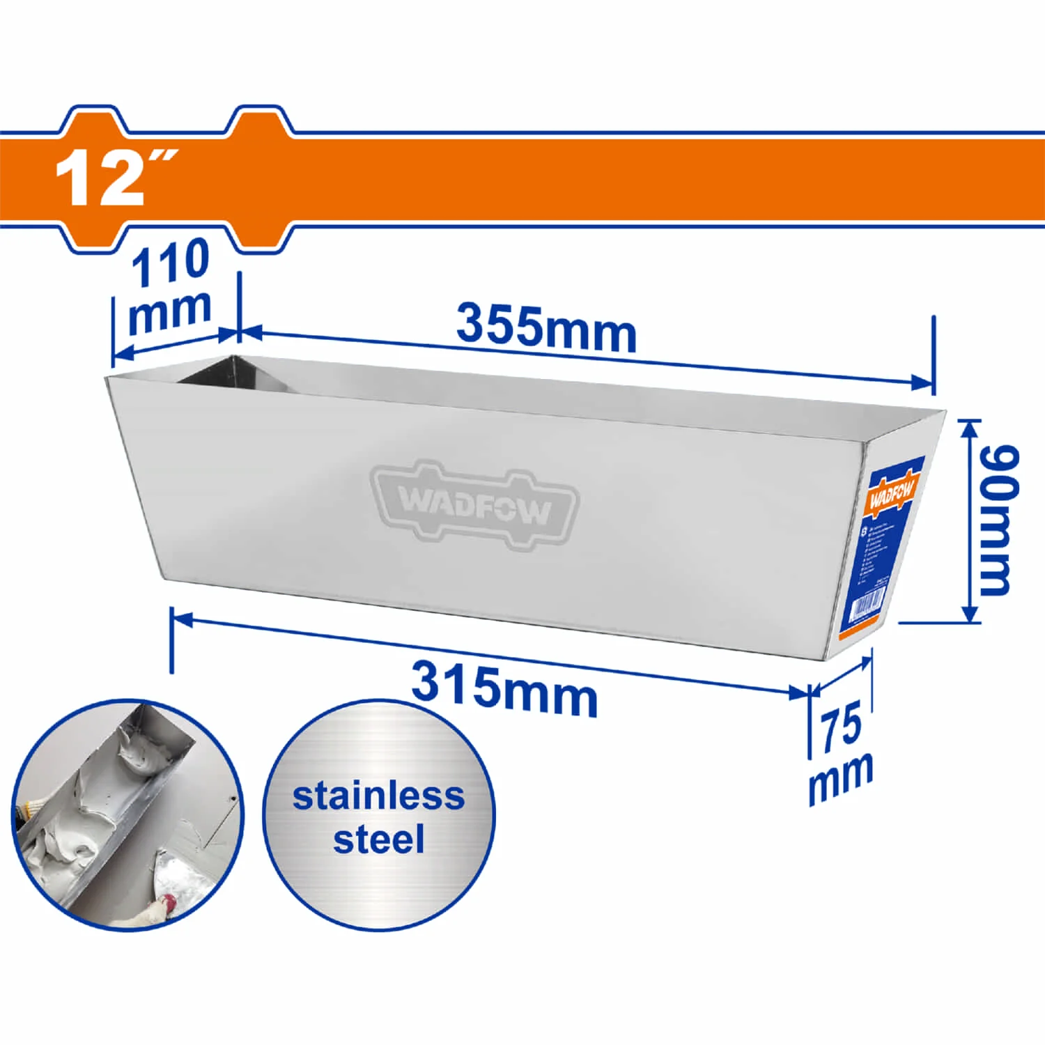 Bandeja De Acero Inoxidable Para Yeso 12" (30Cm) Base 315X75mm Grosor 0.8Mm Mezcladora