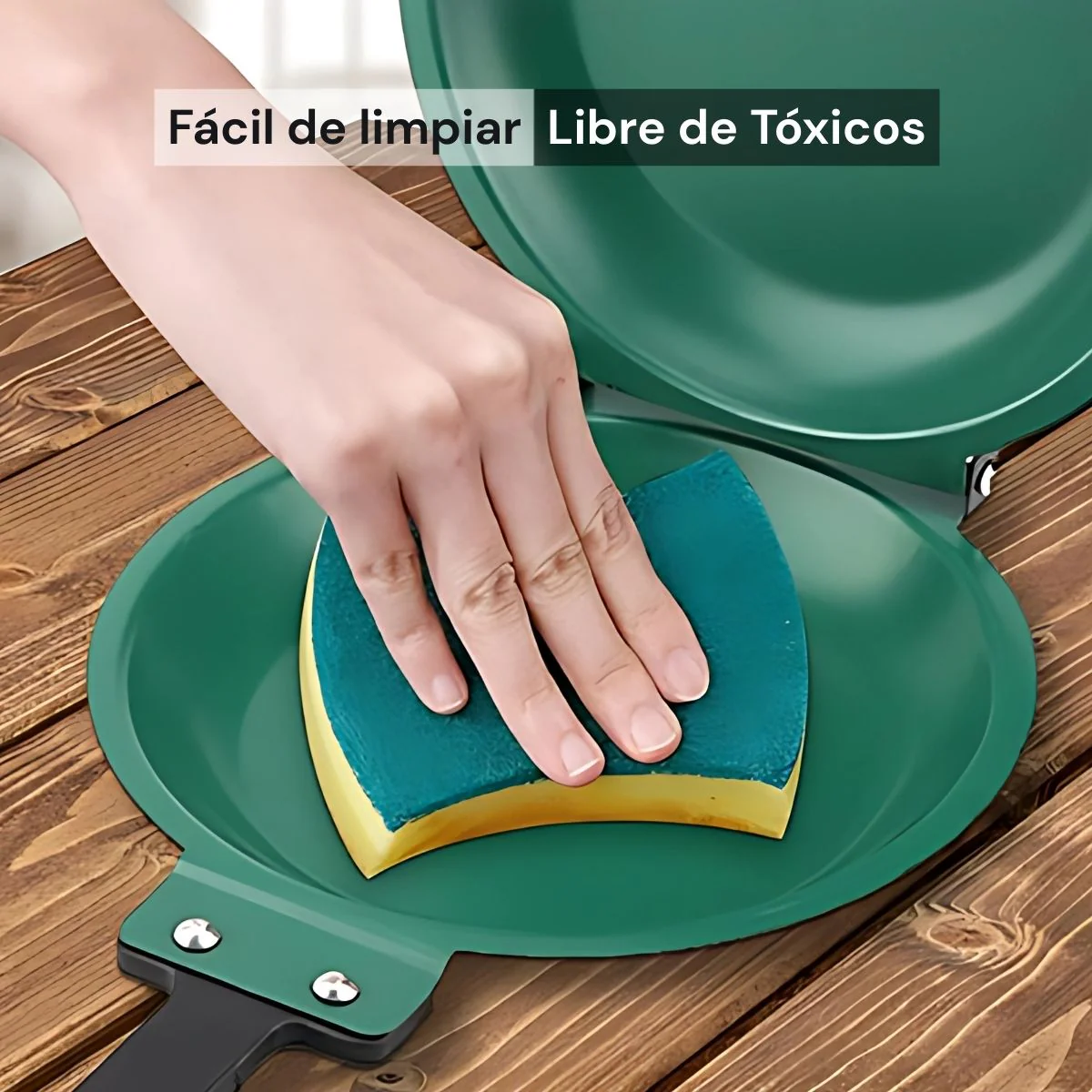 Sartén Doble Antiadherente Cerámico Para Pancakes, Tortillas Y Crepes. Libre De Teflón No Tóxico. Color Verde. 18 Cm - Image 2