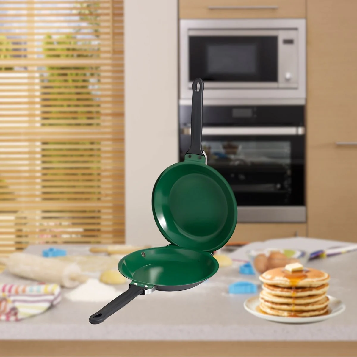 Sartén Doble Antiadherente Cerámico Para Pancakes, Tortillas Y Crepes. Libre De Teflón No Tóxico. Color Verde. 18 Cm - Image 3