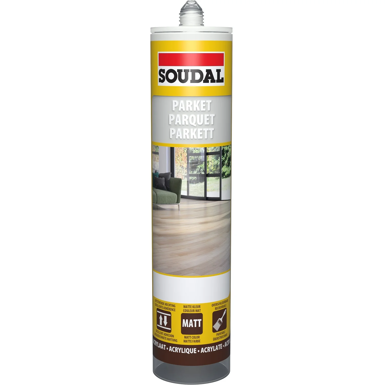 Sellador Acrílico Para Madera, Color Gris Claro. Soudal, 300 Ml