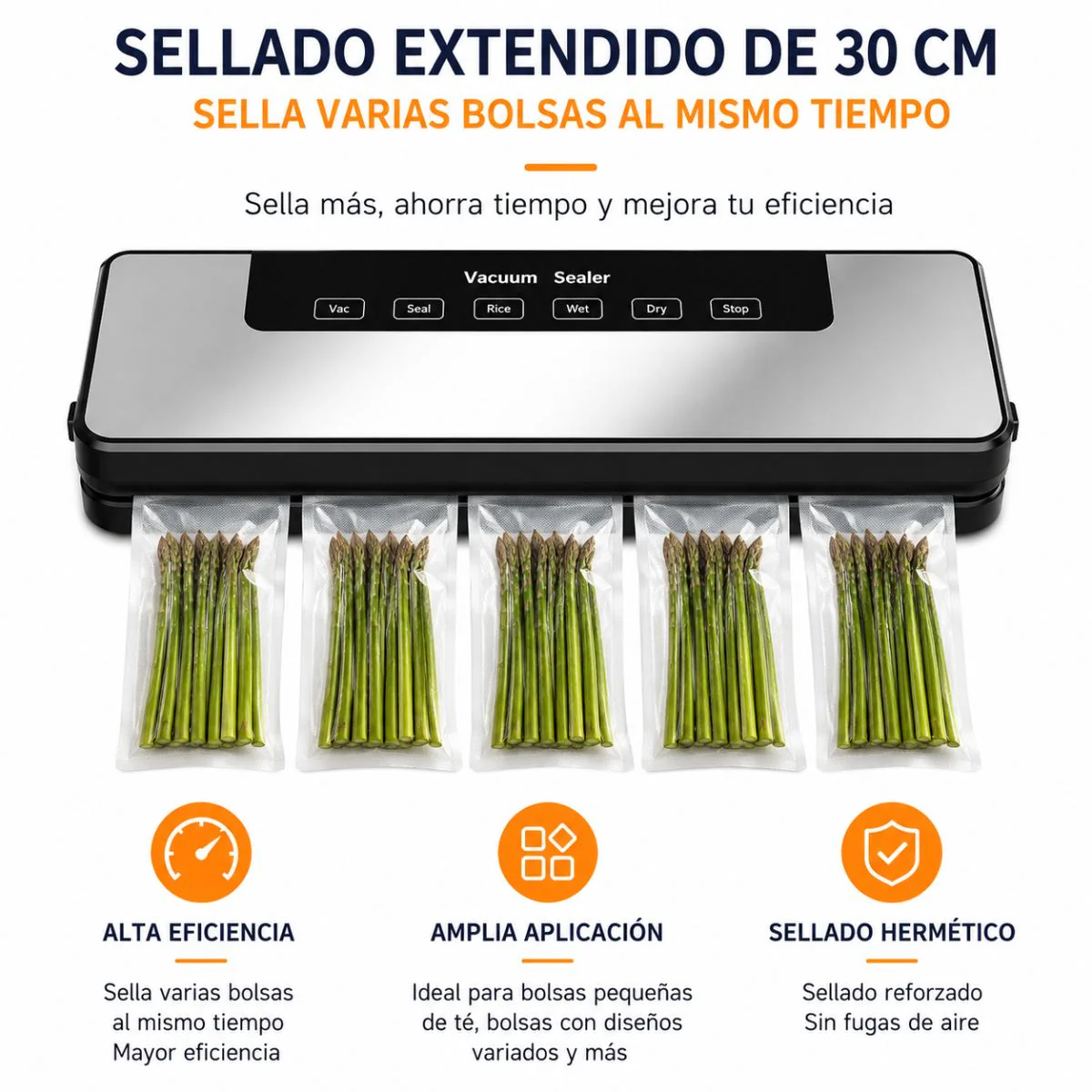 Selladora Al Vacío Con Esterilización UV Para Alimentos 65KPA. Empacadora Hermética Con Función Externa Y Panel Táctil (35X11x5.5Cm). Incluye 10 Bolsas. - Image 3