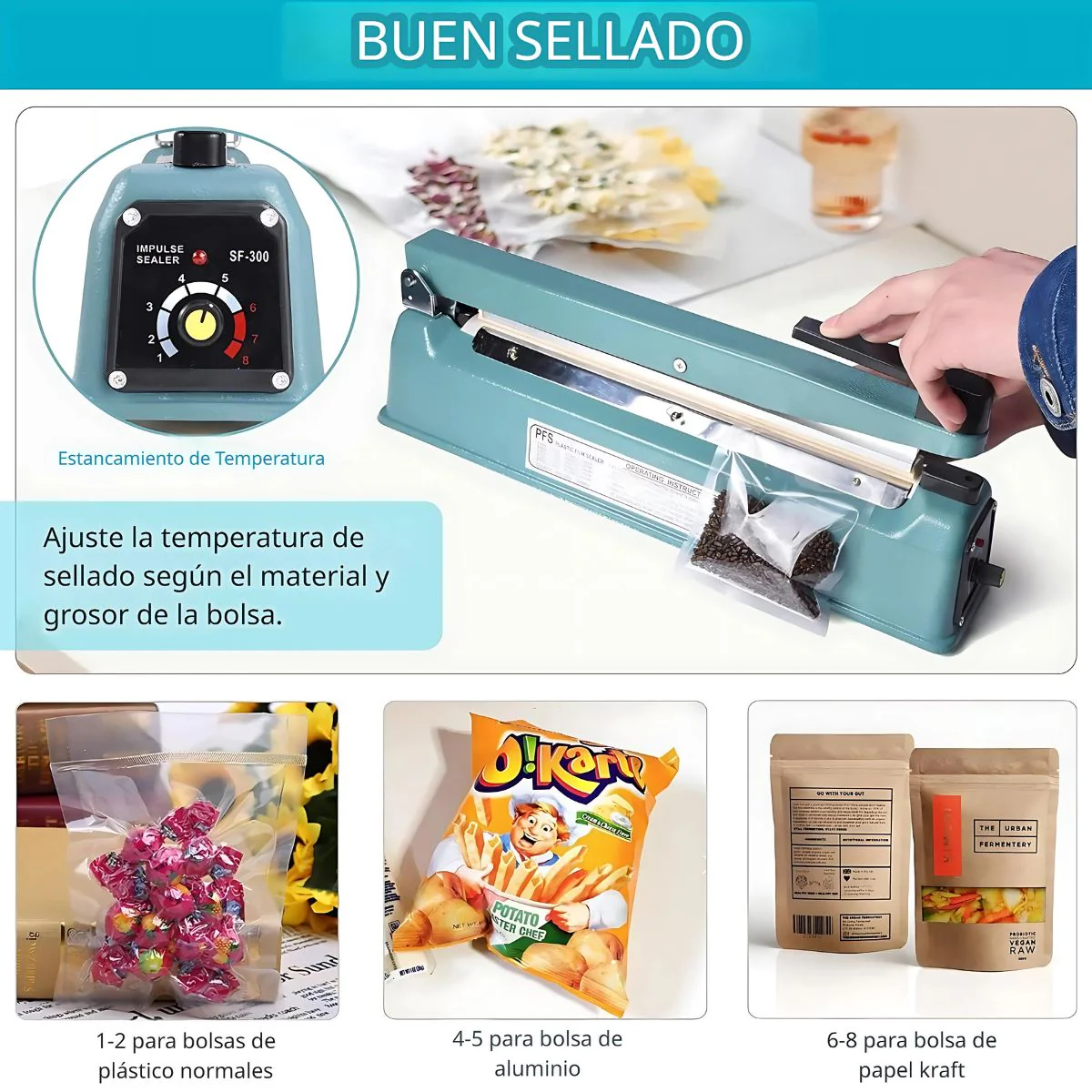 Selladora Impulso Térmica Lineal Eléctrica De 40Cm Con Regulador De Temperatura 110V. Máquina Para Sellar Para Bolsas Plásticas, Aluminio Y Kraft. - Image 3