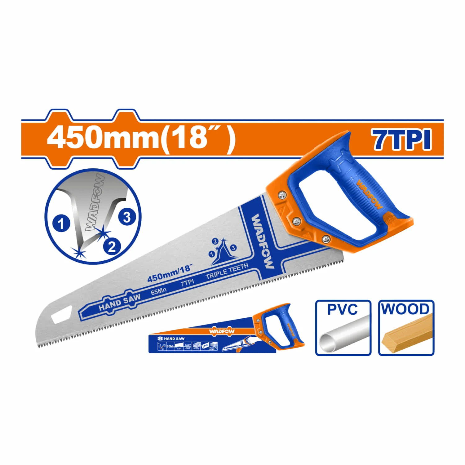 Serrucho 18" 7TPI Dientes Triples. Acero 65Mn. Sierra De Mano. - Image 2