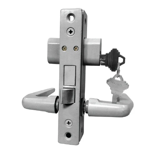 Set Cerradura Pestillo Perfil Angosto Con Manija. Silver., Llave Por Ambos Lados , 2 Llaves, Placa
