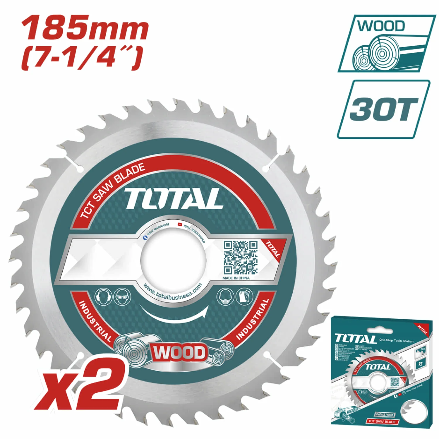 Set De (2Pcs) Sierras De Corte TCT Para Madera 185 Mm (7-1/4") 30T, Mandril De 20Mm.