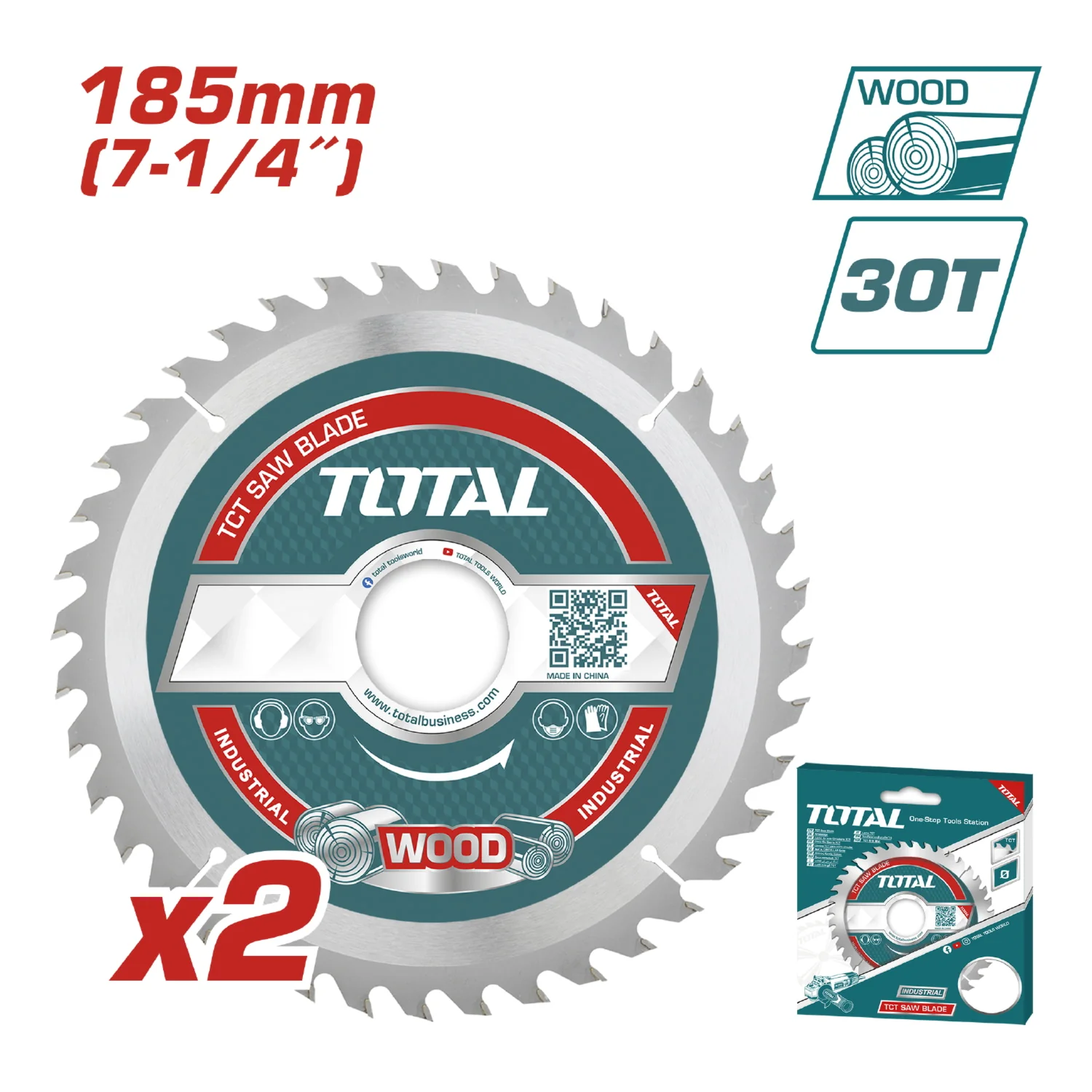Set De (2Pcs) Sierras De Corte TCT Para Madera 185 Mm (7-1/4") 30T, Mandril De 20Mm. - Image 2