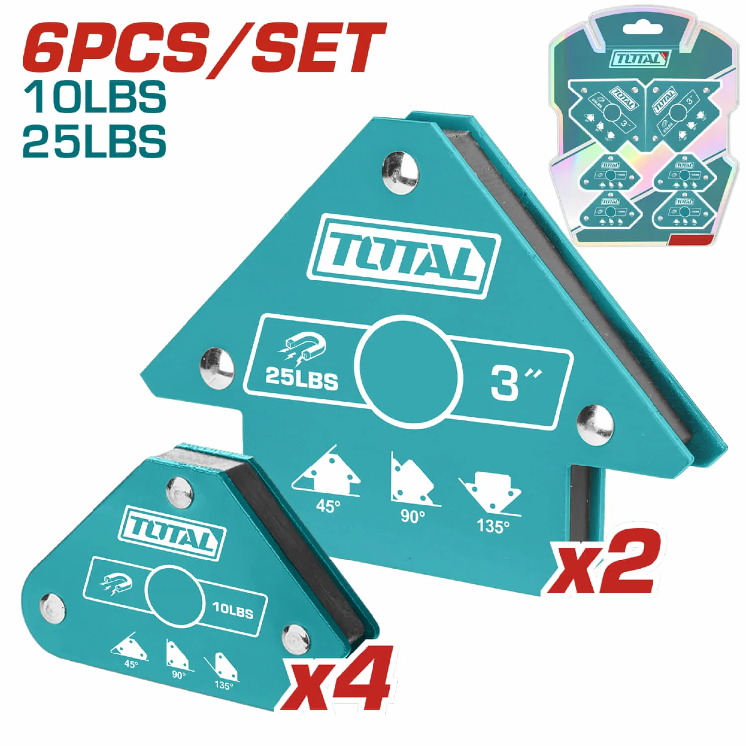 Set De 6 De Escuadras De Soldadura Magnéticos. Acero Fuerza De Tracción De 10 Y 25 Lbs