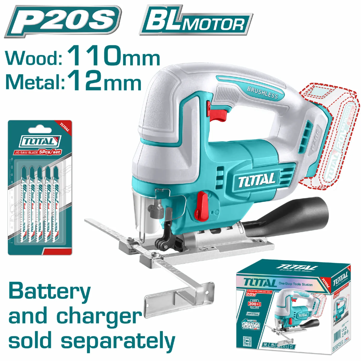 Sierra Caladora Inalámbrica 20V 3000Rpm. No Incluye Cargador Ni Baterías.