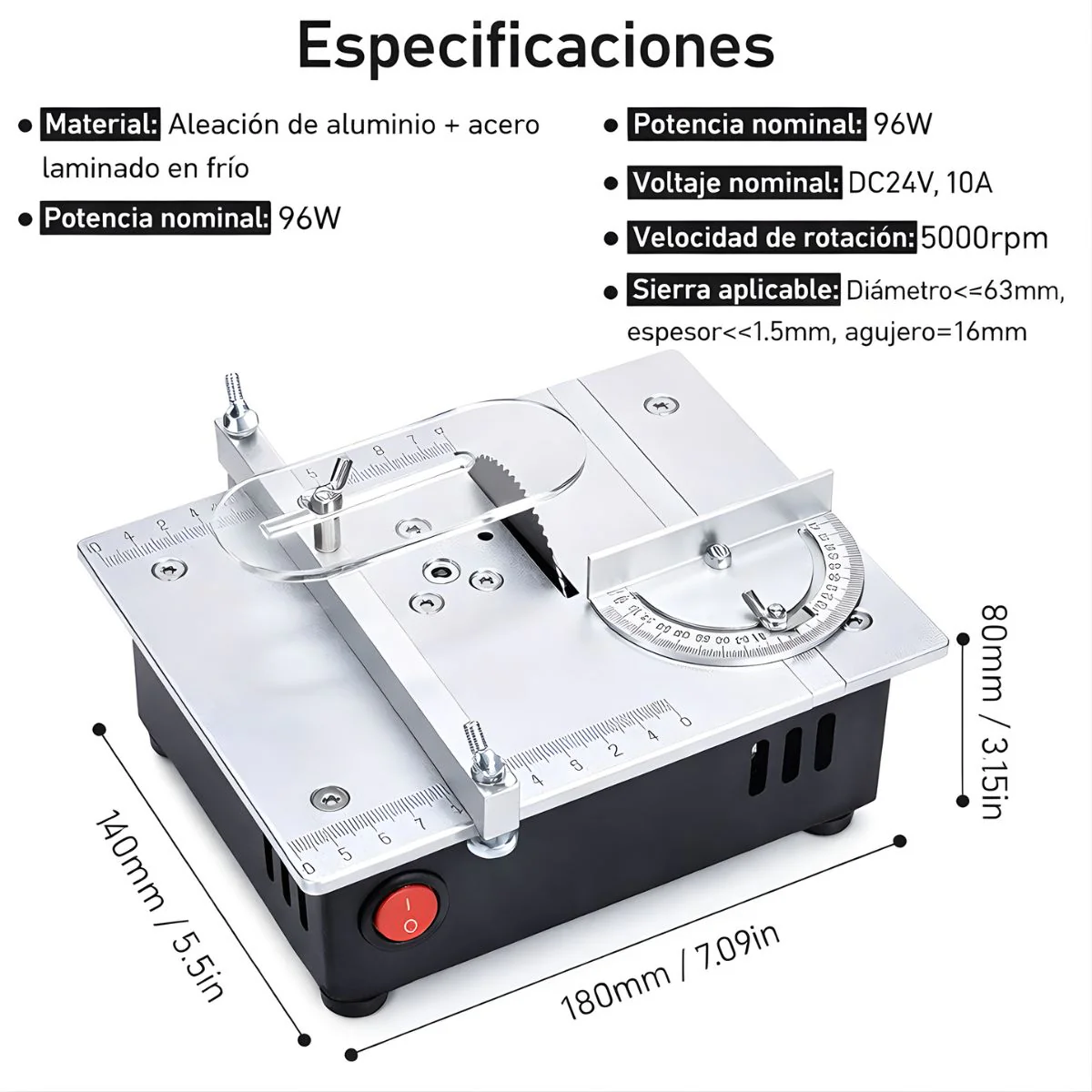 Sierra De Mesa Multifuncional 96W 5000Rpm Con Corte En Ángulo 0–90°. Mini Amoladora De Banco 24V DC Con Control De 7 Velocidades. Incluye Discos. - Image 3