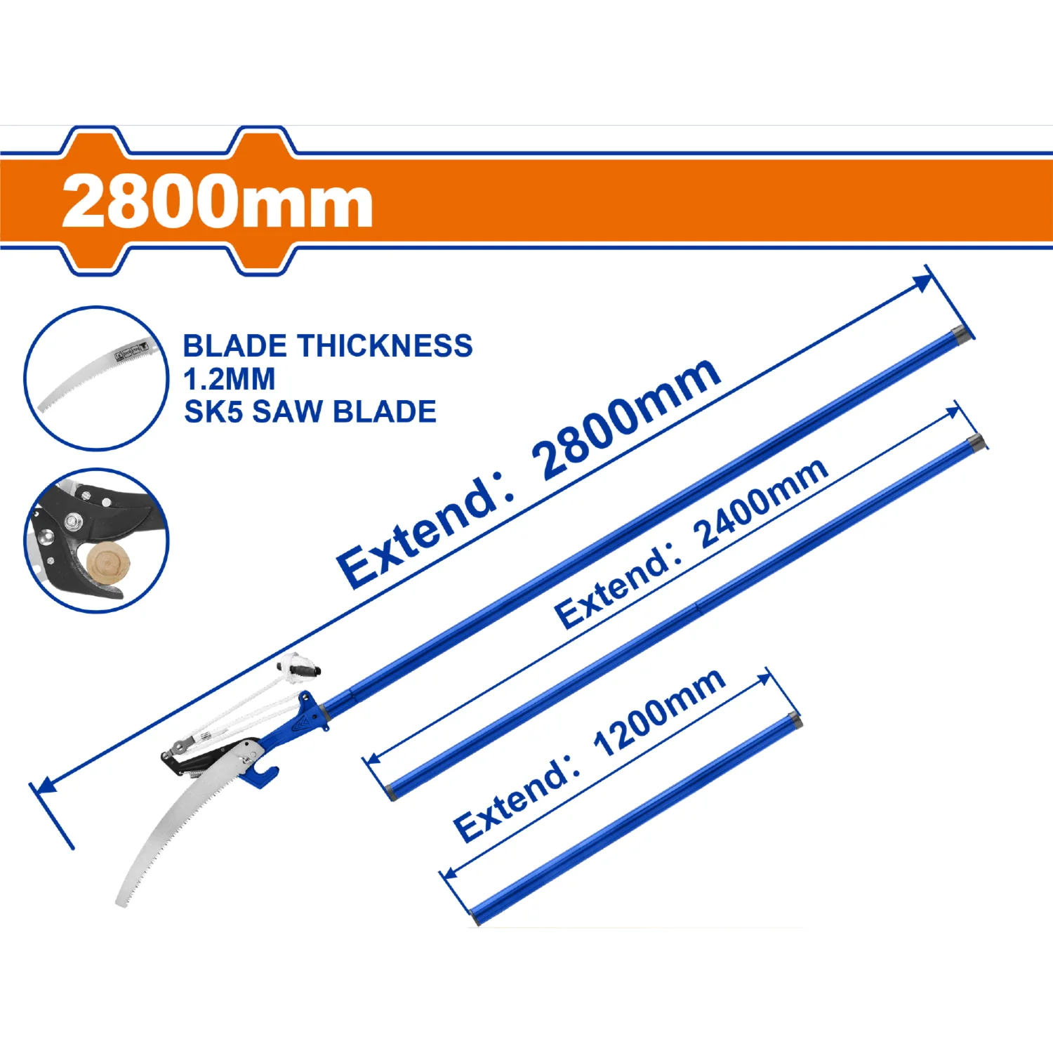 Sierra De Podar Extensible 2.8M Diámetro Corte: 25Mm SK5 Dientes 3 Bordes. Ideal Para Cortar Ramas. Vara Extencion De Poda - Image 2