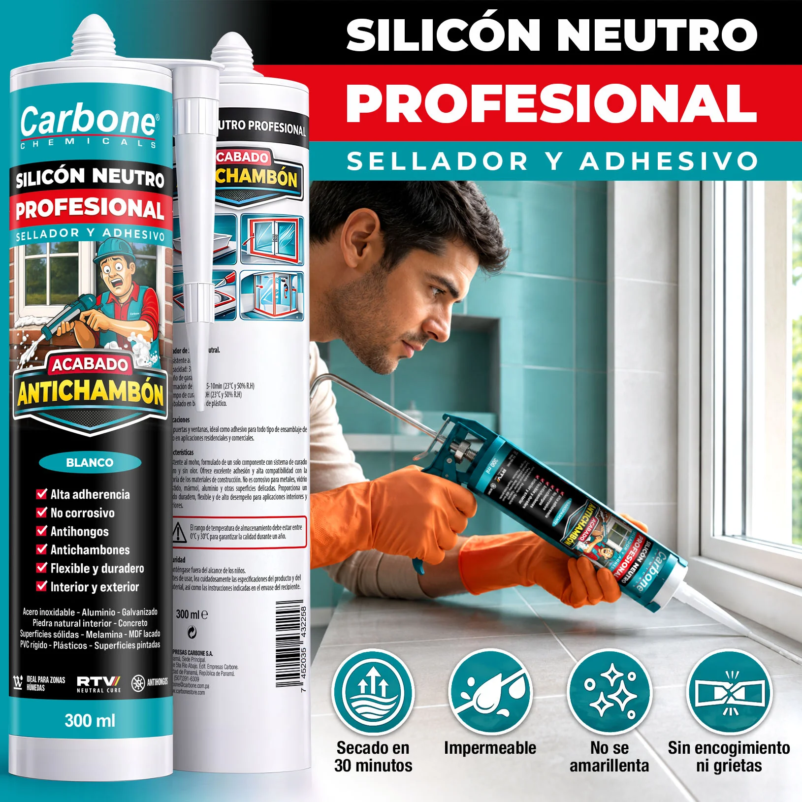 Silicón Neutro Blanco  Multipropósito Resistente A Rayos UV 300 Ml Calidad Profesional. Sellador Silicona. - Image 2