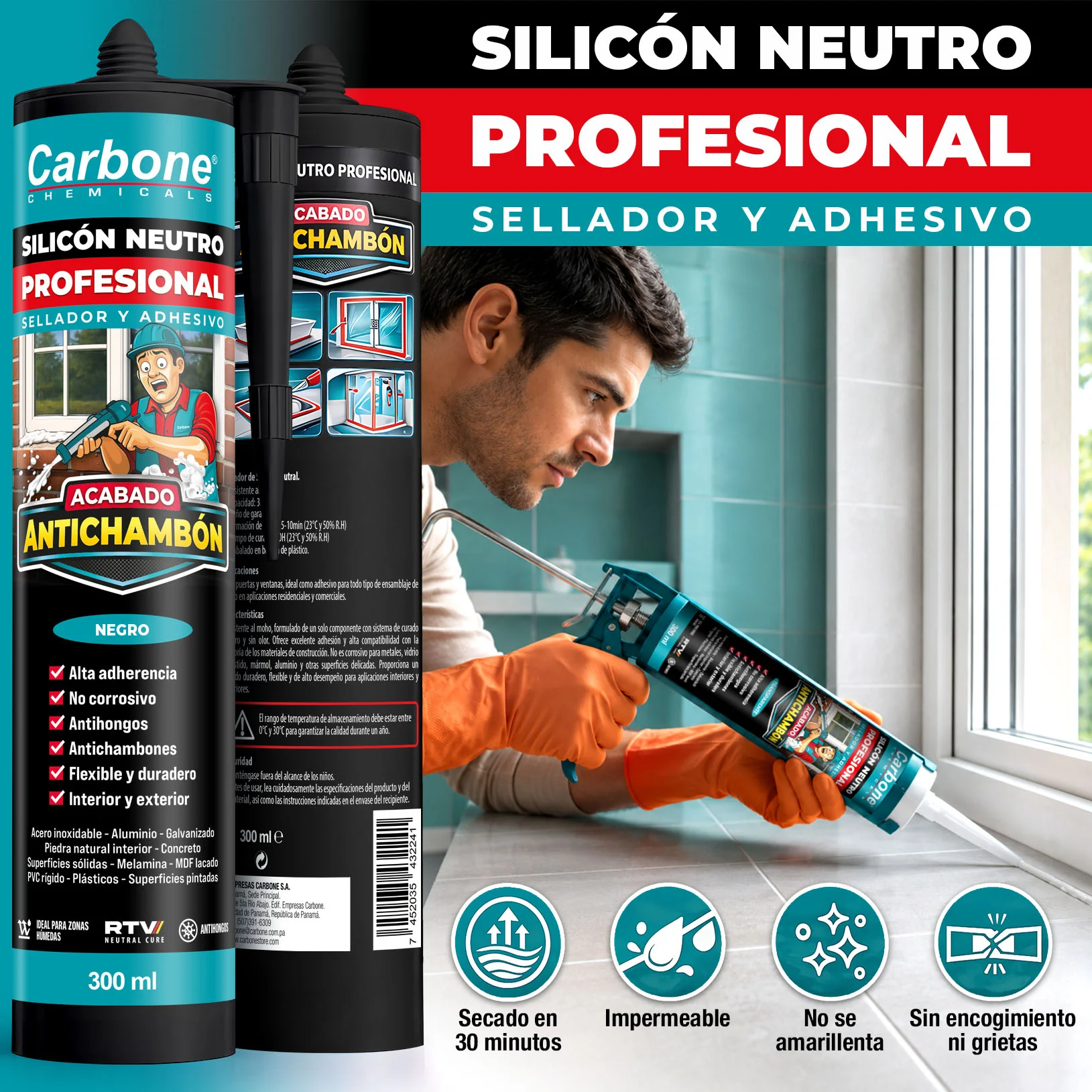 Silicón Neutro Negro Multipropósito Resistente A Rayos UV 300 Ml Calidad Profesional. Sellador Silicona. - Image 2