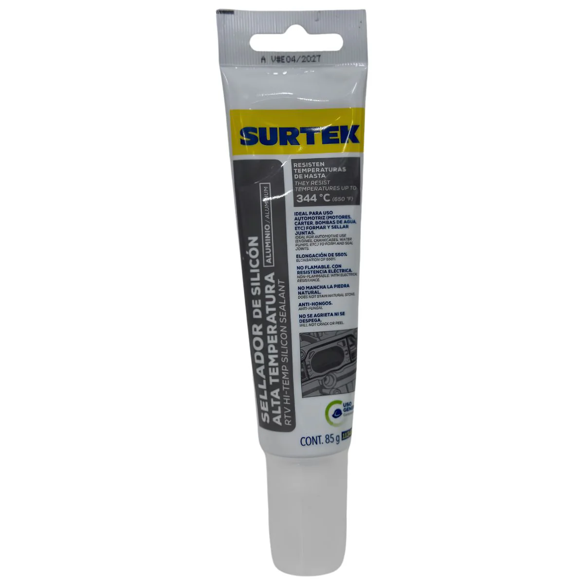 Silicón Para Alta Temperatura En Tubo Aluminio 85Gr Surtek