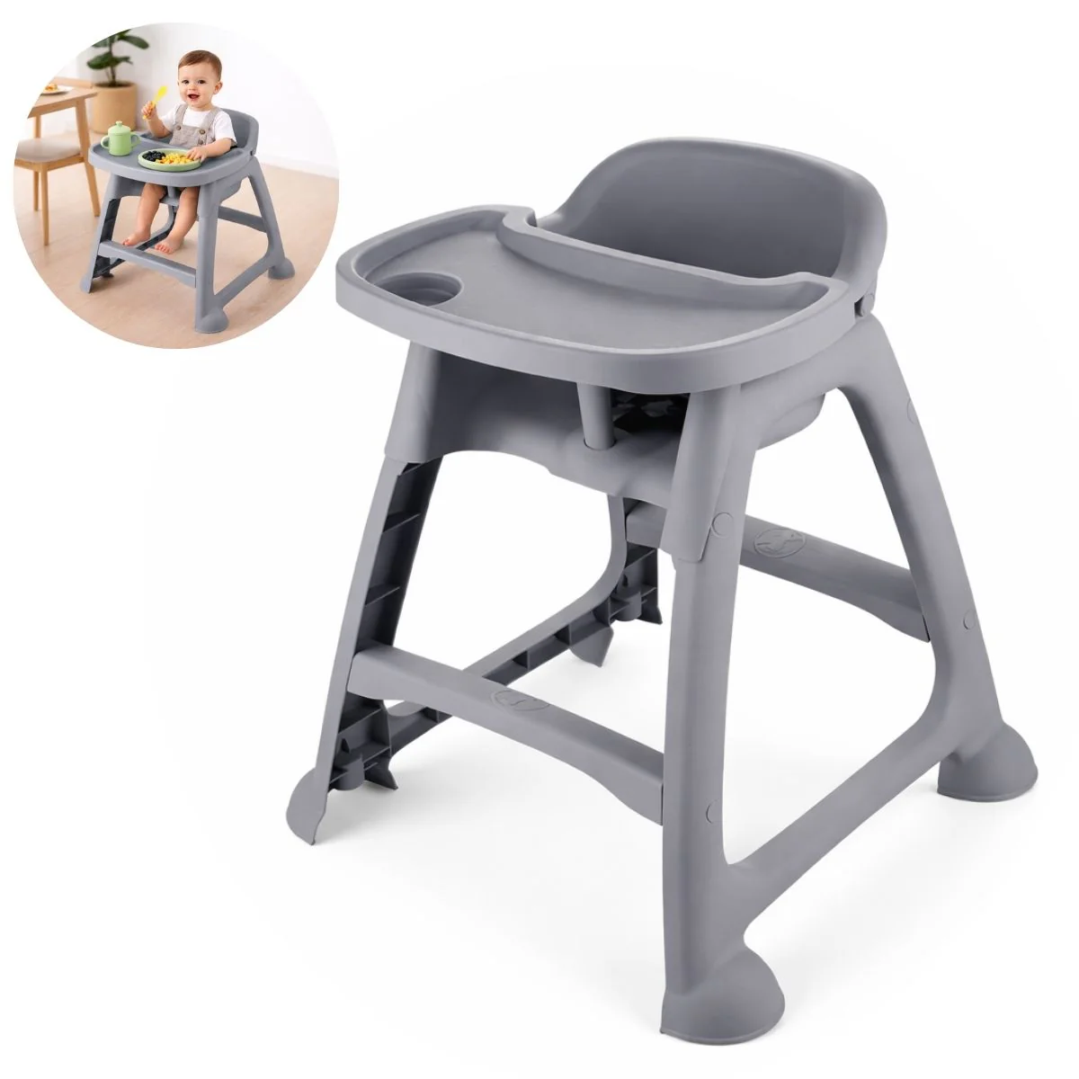 Silla De Comer Para Bebés Restaurantes Con Bandeja Ajustable Y Cinturón De Seguridad. Silla Alta Infantil Antivuelco. Color Gris - Image 2