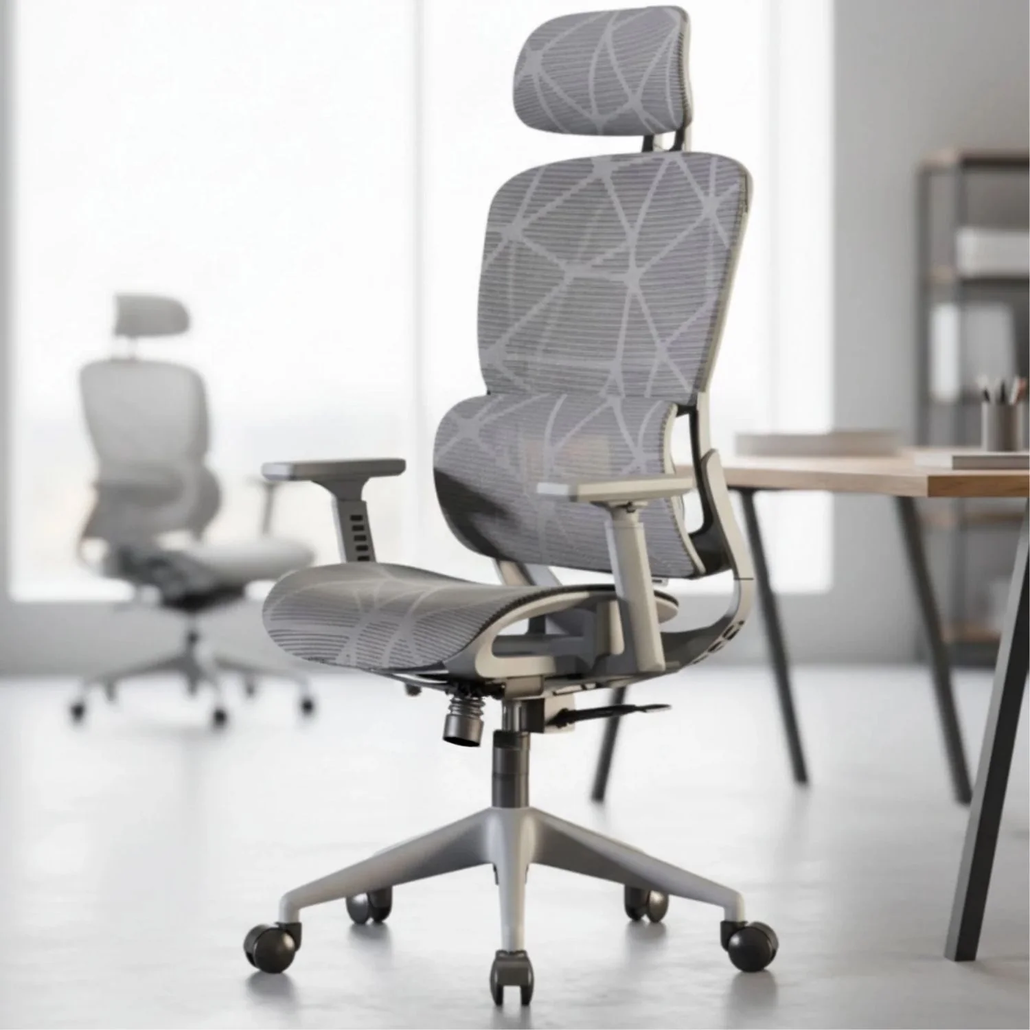 Silla De Oficina Ergonomica Con Soporte 3D Y Reclinación. Cómoda Silla De Computadora, Color Gris Para Escritorio