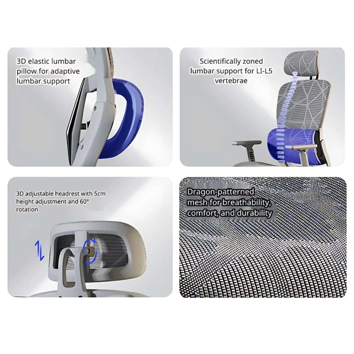 Silla De Oficina Ergonómica Y Gaming Con Soporte 3D Y Reclinación. Cómoda Silla De Computadora, Color Gris Para Escritorio. - Image 4