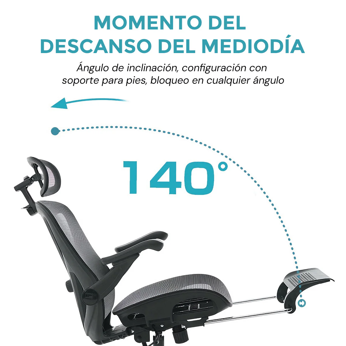 Silla Ergonómica De Oficina Con Reposapiés Y Reposacabezas, Respaldo Reclinable Y Asiento Anatómico. Silla De Escritorio Con Malla Transpirable. Color Negro - Image 3