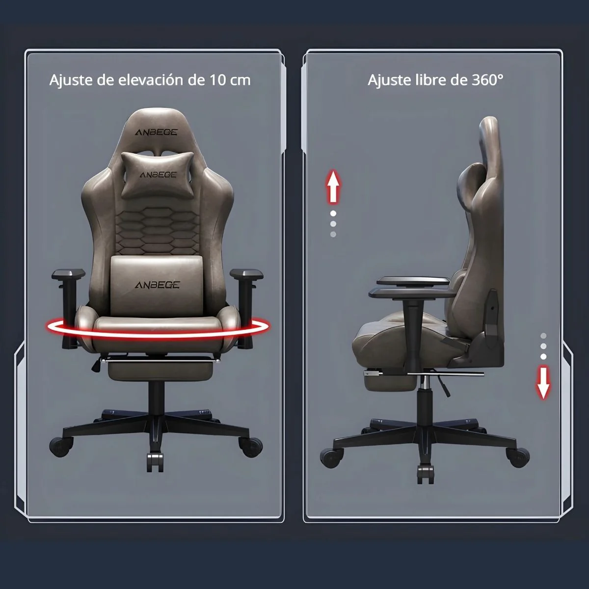Silla Gamer Ergonómica Con Cojín Lumbar Reclinable Y Reposapiés. Color Chocolate. - Image 4
