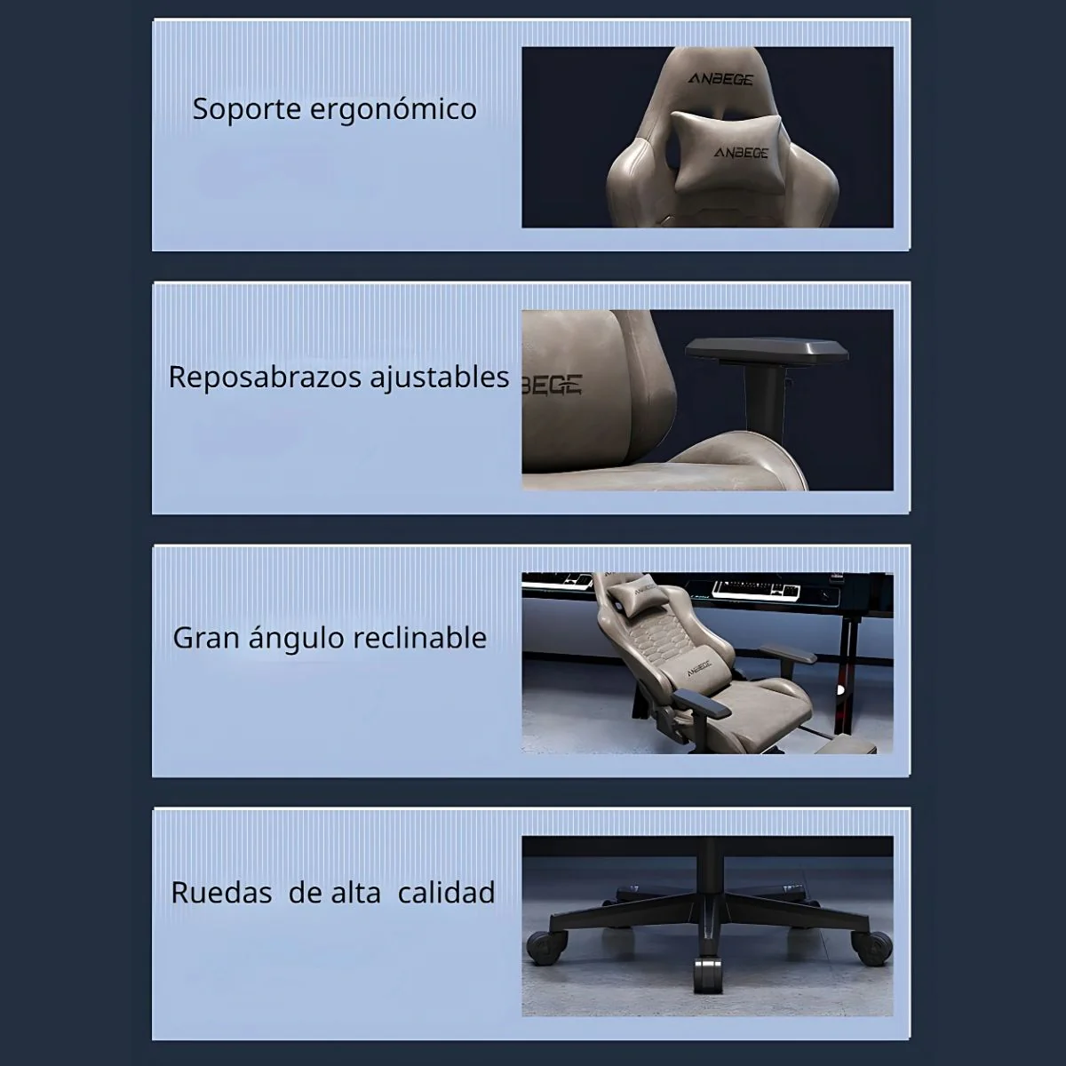 Silla Gamer Ergonómica Con Cojín Lumbar Reclinable Y Reposapiés. Color Chocolate. - Image 5