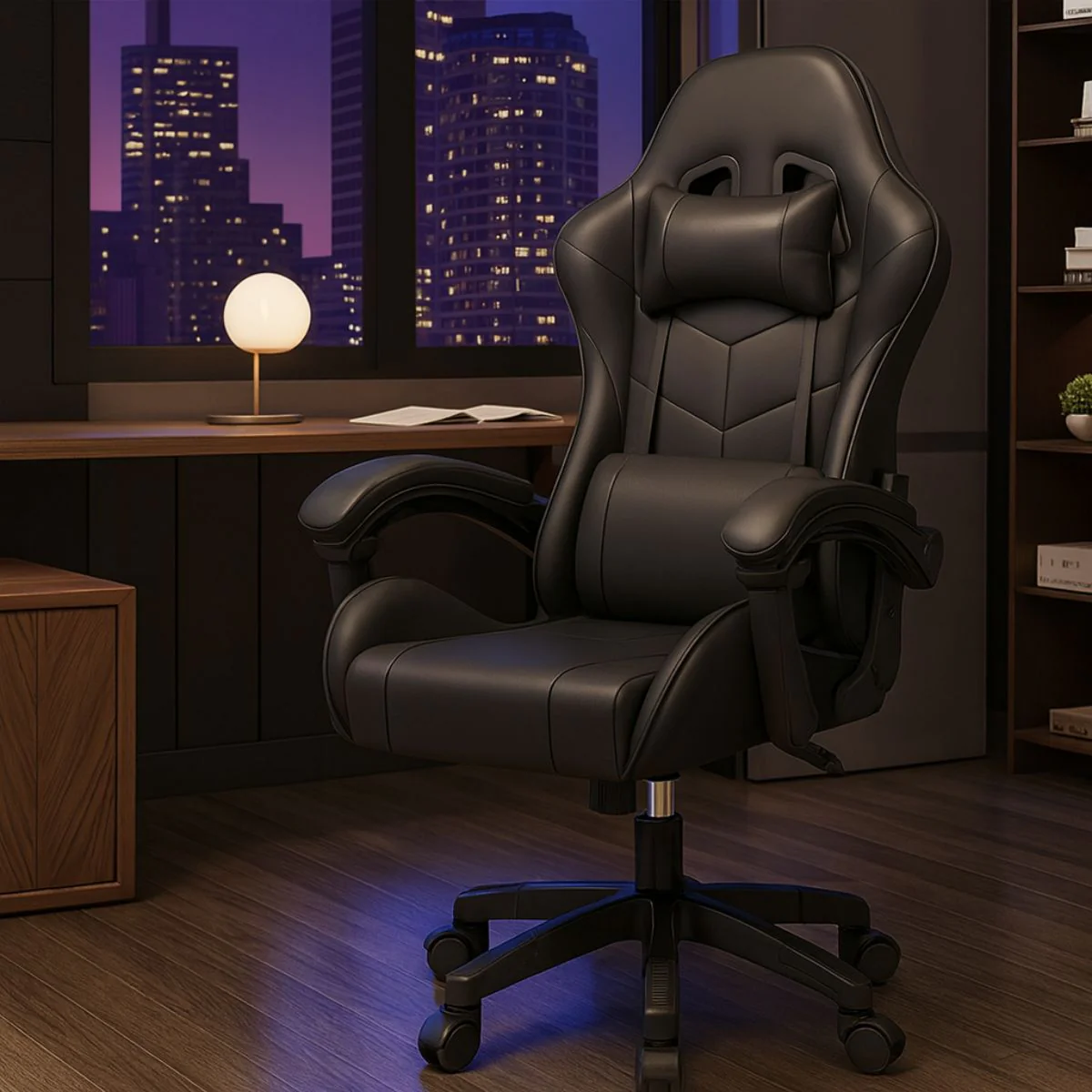 Silla Gamer Ergonómica Negra. Silla De Oficina Y Escritorio Con Soporte Lumbar. Respaldar Reclinable Ajustable. - Image 3