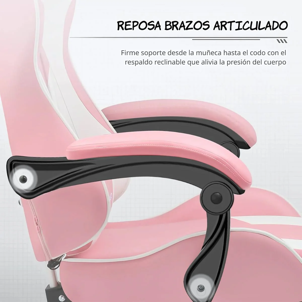 Silla Gamer Ergonómica Rosa. Silla De Oficina Con Respaldar Reclinable 135°. Cojines De Apoyo Y Reposabrazos Articulados. - Image 4