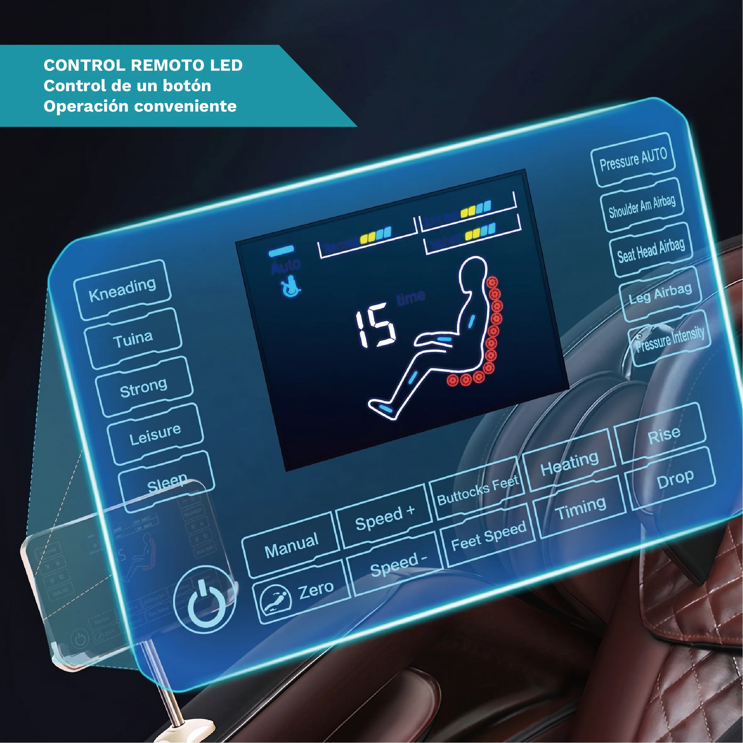 Silla Masajeadora Eléctrica 110V Sofá De Masajes Relajación Shiatsu Y Gravedad Cero. Sillon Con Pantalla De Control Y Bocina Bluetooth. Masajea Todo El Cuerpo. Butaca. - Image 4