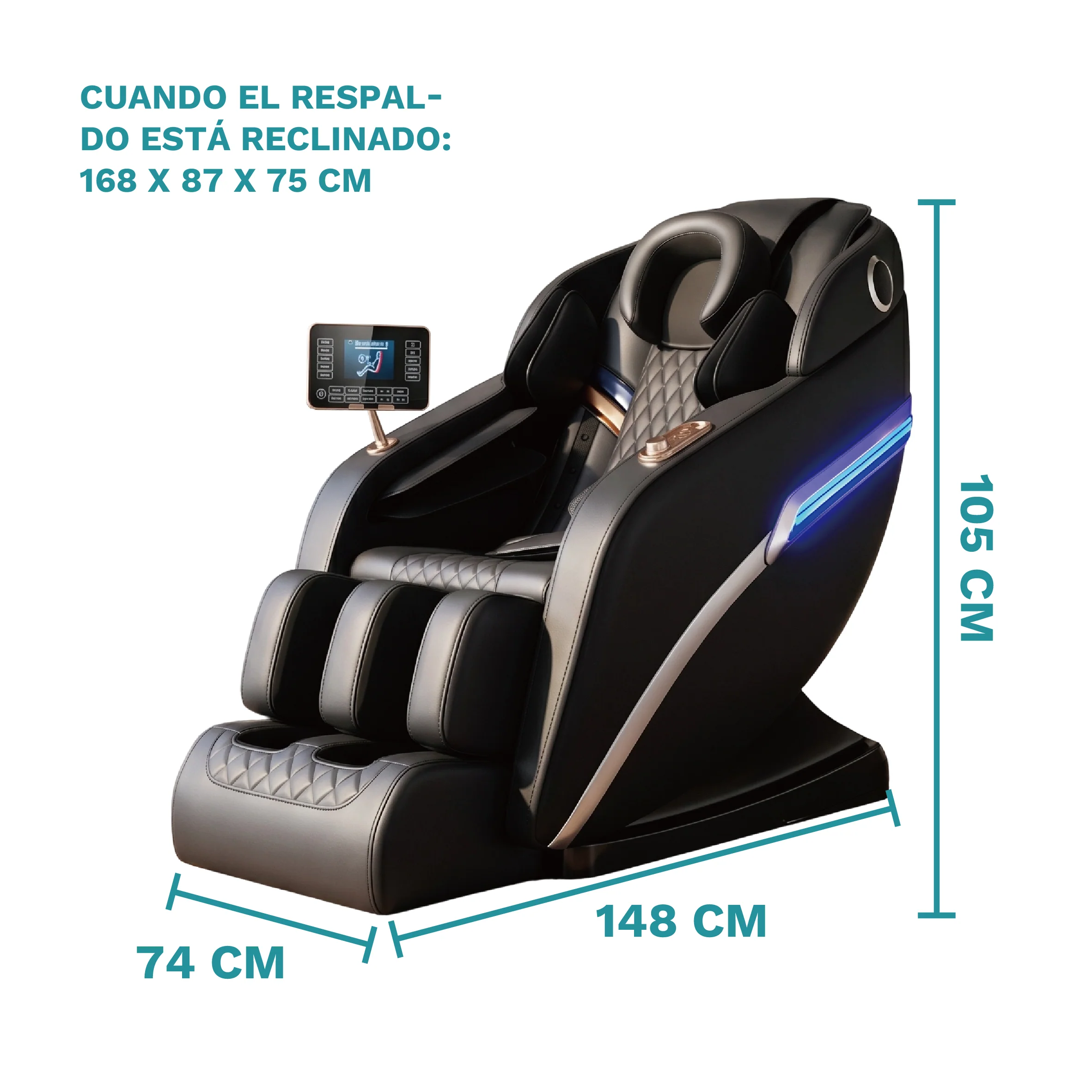 Silla Masajeadora Eléctrica 110V Sofá De Masajes Relajación Shiatsu Y Gravedad Cero. Sillon Con Pantalla De Control Y Bocina Bluetooth. Masajea Todo El Cuerpo. Butaca. - Image 6