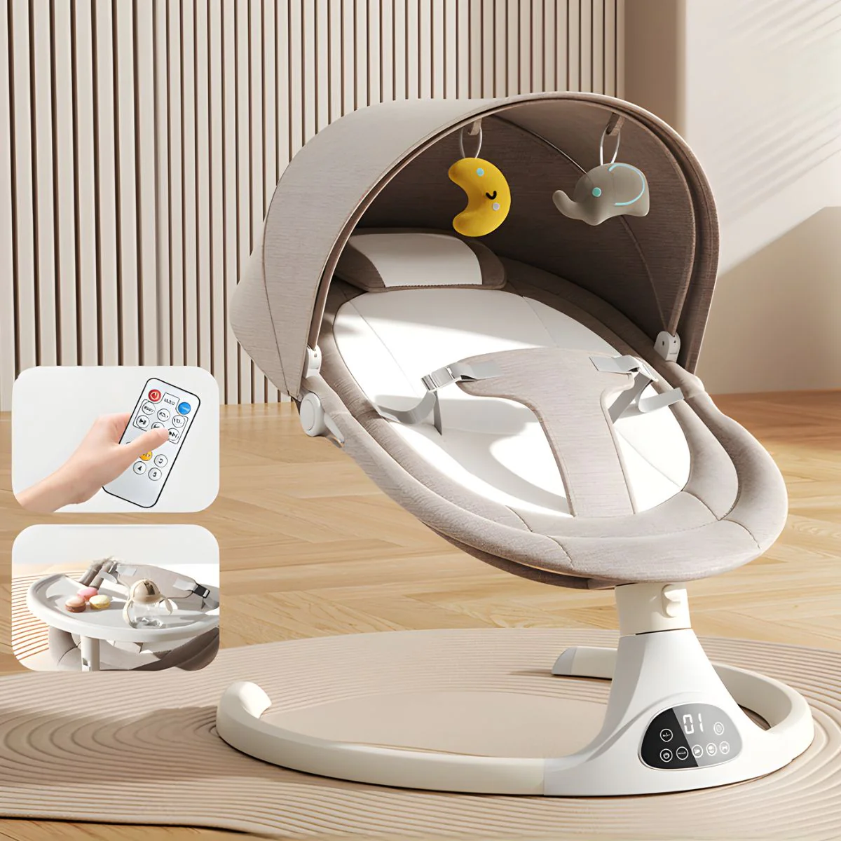 Silla Mecedora Para Bebé Con Mando A Distancia Y Bluetooth. Hamaca Infantil Con Mosquitero.