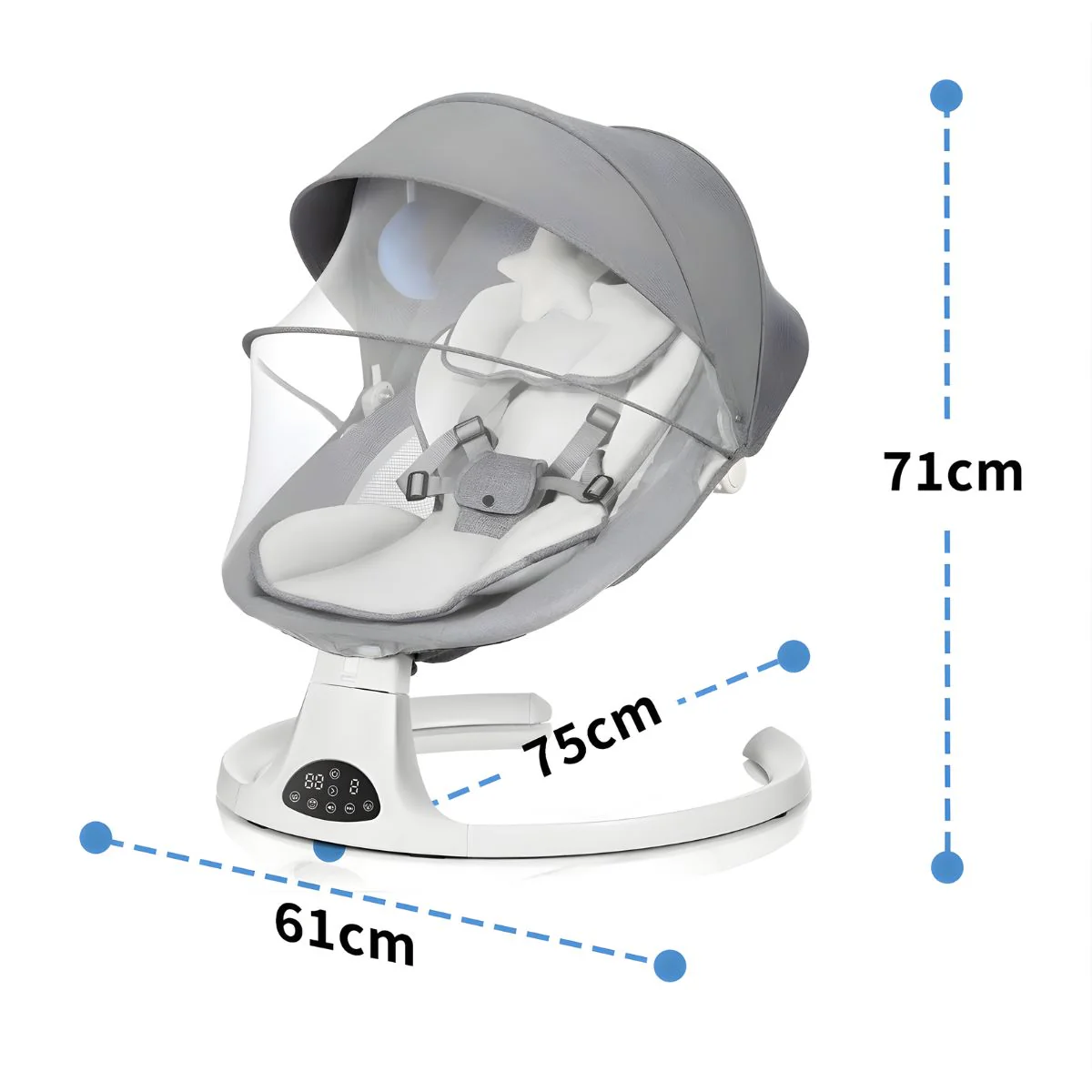 Silla Mecedora Para Bebé Con Mando A Distancia Y  Bluetooth. Hamaca Infantil Con Mosquitero Y Bandeja Para Comer Desmontable. Color Gris. - Image 5